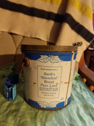 Vintage Swifts Silverleaf Brand Pure Lard 4 pound Tin Metal Can Advertising Old 3
