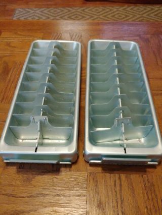 Set 2 Vintage Frigidaire 20 Cube Aluminum Metal Ice Cube Tray Molds Silver 50 