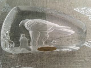 Vintage Wedgwood Art Crystal Glass Paperweight - Eagle & Chick Decoration