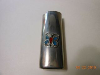 Vintage Silver Metal Turquoise?cover Case Bic Cigarette Lighter Holder Butterfly