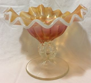 Vintage Orange Carnival Glass Ruffled Compote Candy Dish 6 " Diameter X 5 " Height