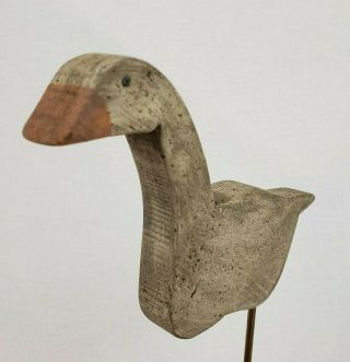 Vintage Wood Carved Hand Cut Goose Duck Primitive Folk Art Country Decor & Stand