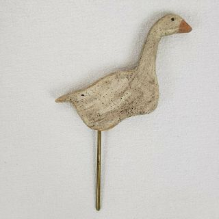 Vintage Primitive Hand Cut Carved Wood Goose Duck Folk Art Country Decor & Stand