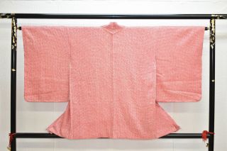 Vintage Silk Kimono Jacket:fully Shibori Pink Red Plain@ym65