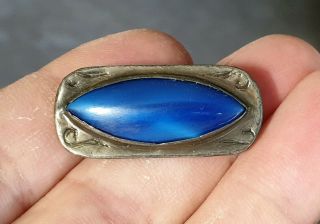 Edwardian Vintage Ruskin Jewellery Arts & Crafts Blue Cabochon Pewter Brooch Pin