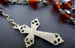 vintage art deco amber glass bead fancy rosary crucifix cross necklace - N124 4