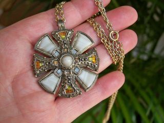 Vintage Miracle Jewellery Scottish Celtic Cross Agate & Tile Pendant Necklace