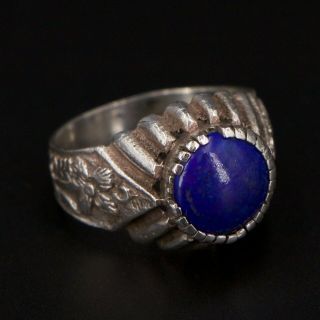 Vtg Sterling Silver - Lapis Lazuli Flower Floral Statement Ring Size 9 - 5.  5g