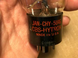 1950s JAN CHY CBS Hytron 5U4G Rectifier Tube Tests Great Black Plate D Getter 2