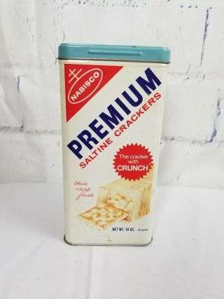 Vintage Nabisco Premium Saltine Crackers Metal Tin With Lid 1969
