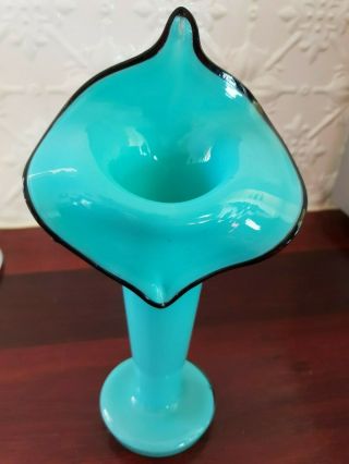 Vintage Teal Blue Jack In The Pulpit Art Glass Vase