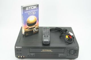 Sony Vcr Slv - N50 Vhs Hi - Fi Stereo With Remote,  Cables,  Blank Tape