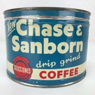Vintage Chase & Sanborn Coffee Tin Can Empty One Pound Lid York 2