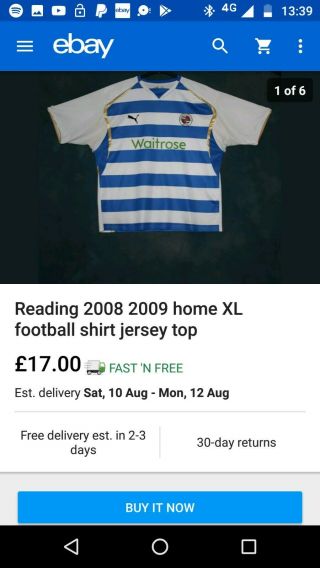 Vintage Reading FC Home Football Shirt 2008 - 2009 Size L/ XL 5