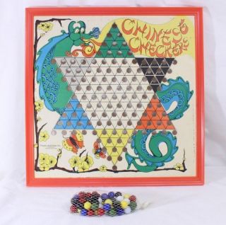 Vintage Chinese Checkers Board,  Marbles