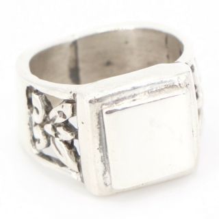 Vtg Sterling Silver Mexico Taxco Flower Cutout Solid Signet Ring Size 7.  5 - 13g