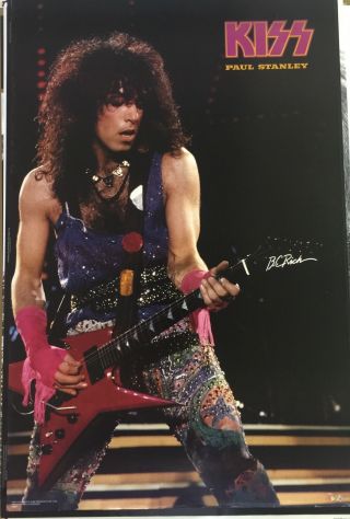 Kiss Paul Stanley Playing Guitar Live Vintage 1985 Poster 22.  5 X 34.  5