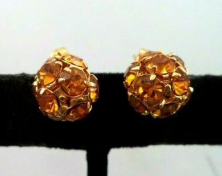Stunning Vintage Estate Gold Tone Topaz Rhinestone 3/8 " Post Earrings 5411a