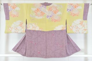 Vintage Silk Kimono Jacket:classic Grey Purple Daffodil@kt86