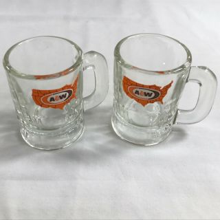 Set Of 2 Vintage A&w Restaurant Root Beer Mini Mug Shot Glasses 3.  25 " W/us Map