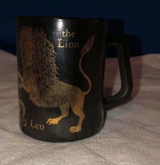Vintage Leo Zodiac Mug Black & Gold Federal Glass Horoscope Astrology Cup