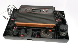 Vtg Atari 2600 Game Center Console & Cartridge Storage Unit Box,  Joysticks