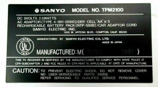 Vintage Sanyo Model No TMP2100 AM FM Quartz Clock Radio TV 7