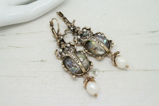 Vintage Art Deco Style REAL PEARL Star BEETLE Drop EARRINGS Jewellery 2