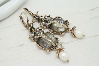 Vintage Art Deco Style REAL PEARL Star BEETLE Drop EARRINGS Jewellery 3