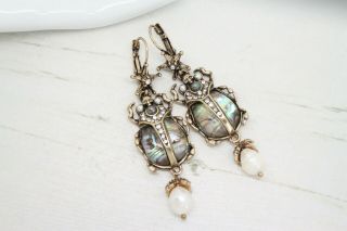 Vintage Art Deco Style REAL PEARL Star BEETLE Drop EARRINGS Jewellery 5