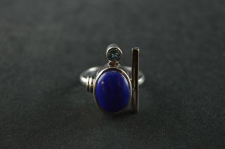 Vintage Sterling Silver Blue Stone Decorative Dome Ring - 7g