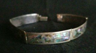 Vintage Old Mexico Sterling Silver & Abalone Panel Bracelet 2