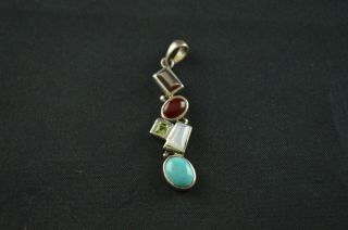 Vintage Sterling Silver Layered Multi Color Stone Pendant - 3g