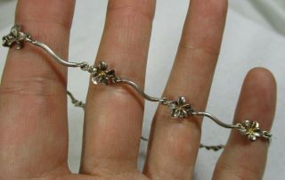 Vintage Sterling Silver Flower Link Bracelet Anklet 5.  9g 10.  5 "