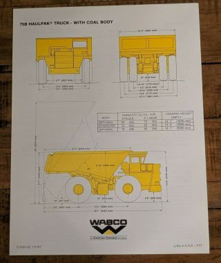 Vintage WABCO Construction & Mining Haulpak Truck Model 75B w Coal Body Brochure 2