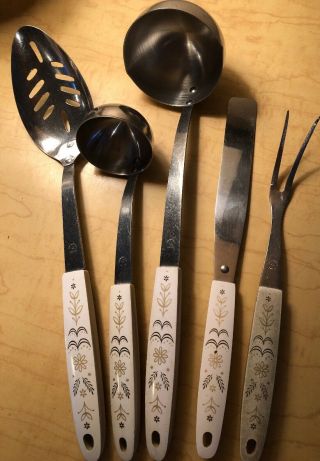 Vintage Set Of 5 Flint Harvest Wheat Flower Utensils Spoon,  Ladles Spreader Fork