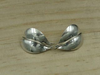 Vintage Sterling Silver Modernist Leaf Drop Earrings