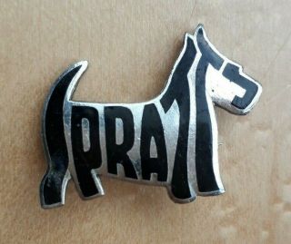 Vintage Spratts Silver Tone & Black Enamel Dog Shaped Badge / Brooch Advertising
