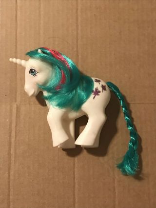 Vintage 1984 Hasbro My Little Pony G1 Gusty Mlp Unicorn Maple Leaves White Teal