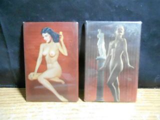2) Vintage Risque Nude Woman Pocket Mirror 3 " X 2 " Advertising Merchandise
