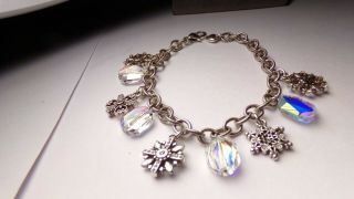Vtg Brighton Jewelry Cut Aurora Borealis Crystal Blooming Flower Charm Bracelet
