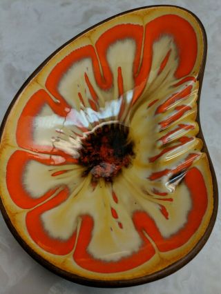 Vtg 1963 Treasure Craft Ashtray Orange Yellow Kidney Shape Mid - Century Modern