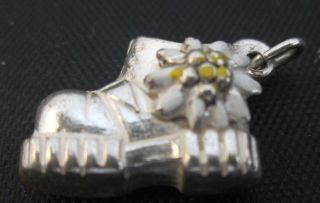 Vintage Sterling Silver Hiking Boot With Enamel Flower Charm