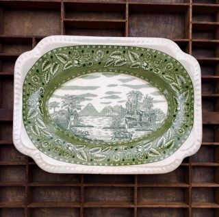 Vintage Salem China Platter - Heirloom Pattern - Green Transferware 11.  5 " X 8.  5 "