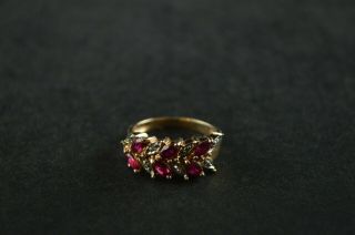 Vintage Gold Sterling Silver Ring W Pink & White Stones - 4g