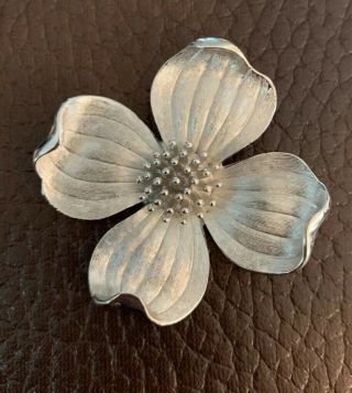 Vintage Crown Trifari Dogwood Magnolia Flower Brooch Pin Silver Tone Jewelry