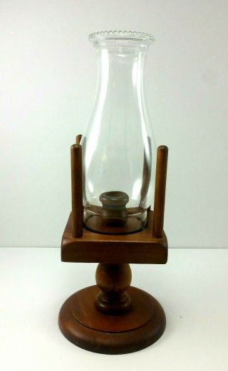 Hurricane Lamp Taper Candle Holder Wood Glass Globe Pedestal Rustic Vintage