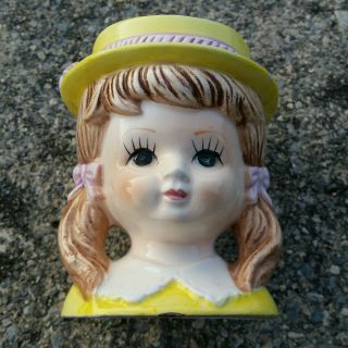Vintage Young Girl Head Vase Relpo T1020 Great