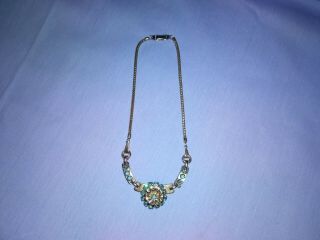 Signed Barclay Vintage Silver Tone Chain Necklace Topaz Blue Rhinestone
