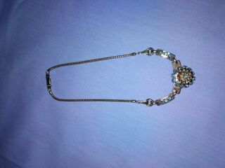 Signed BARCLAY Vintage Silver Tone Chain Necklace Topaz Blue Rhinestone 2